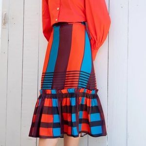Anthropologie Eva Franco Flounced Midi Skirt - Plaid - size 0 new with tags
